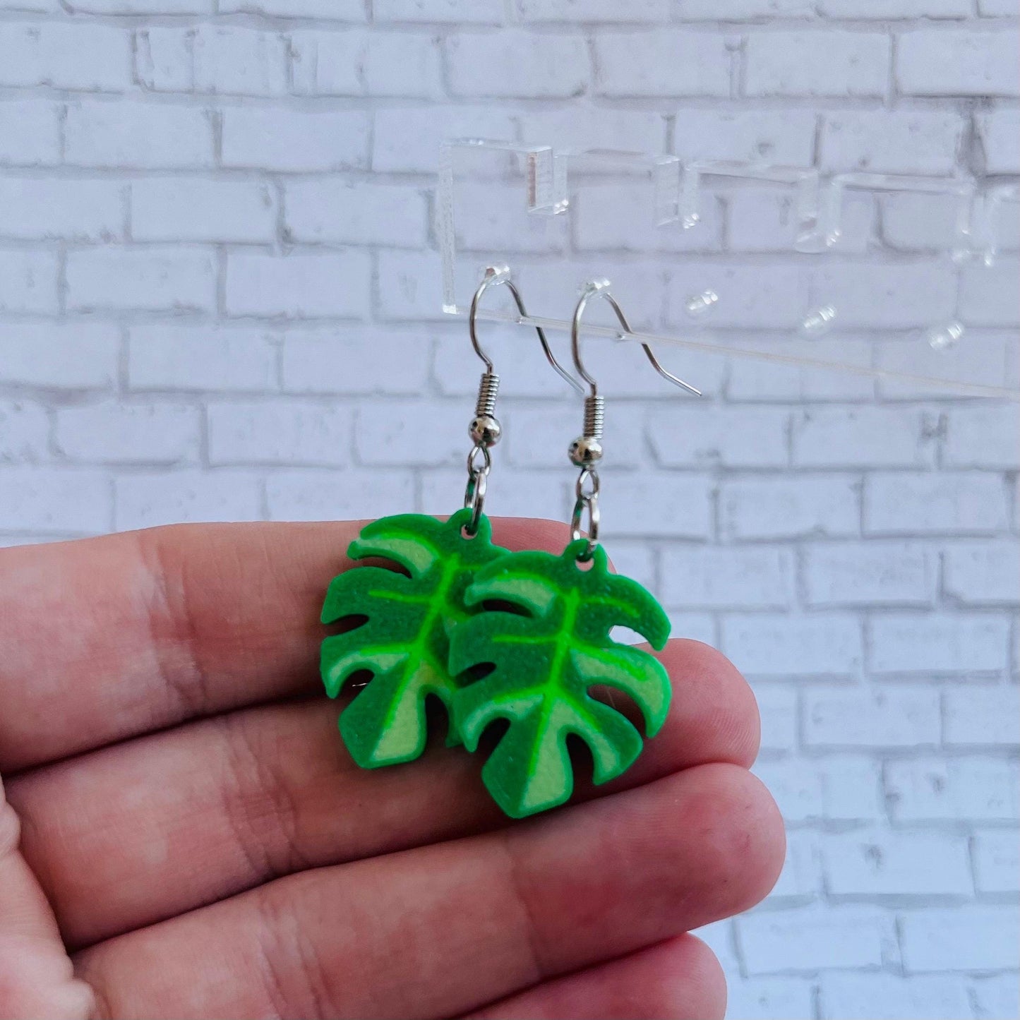 3D Printed Monstera Leaf Dangle Earrings