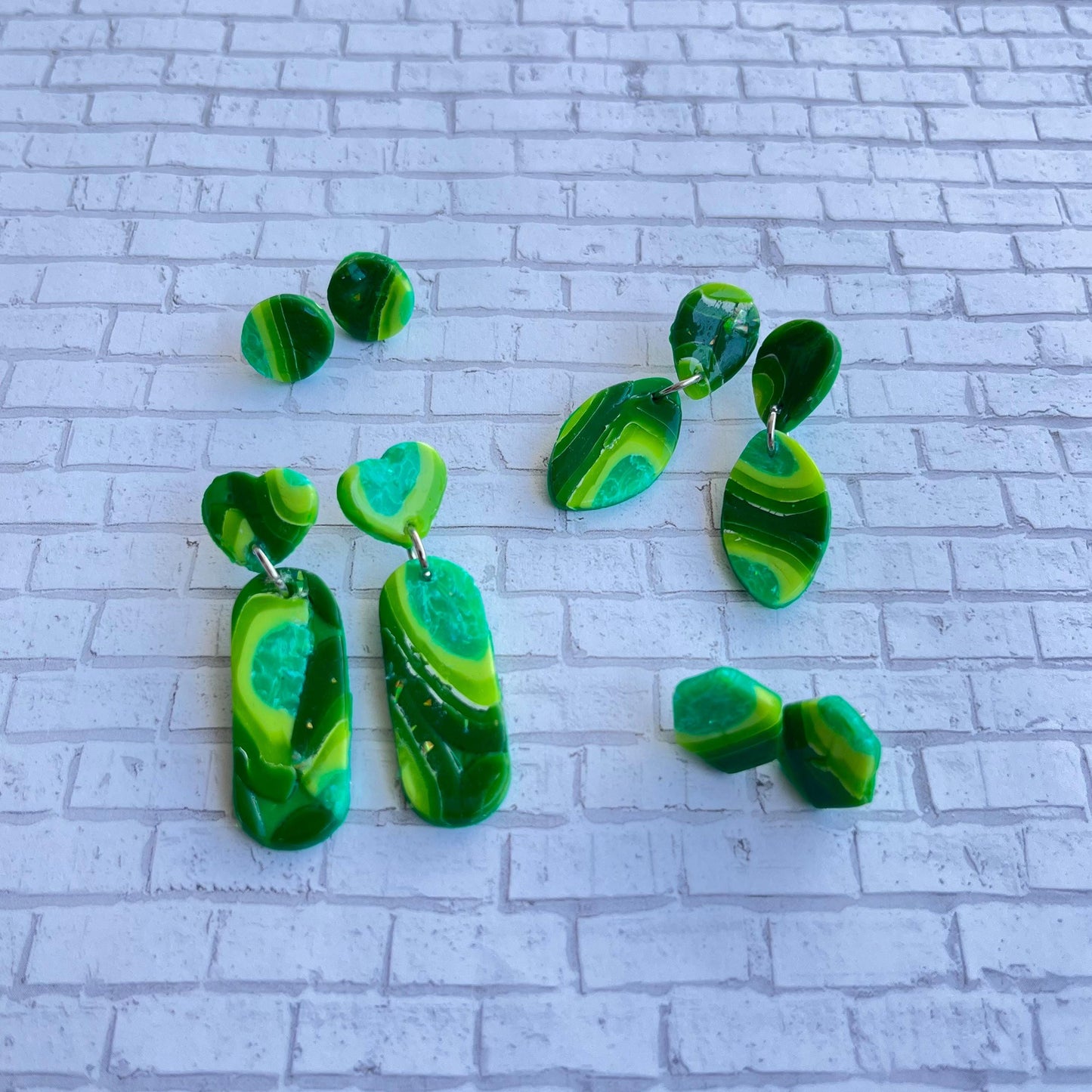 Faux Green Agate Polymer Clay Earrings