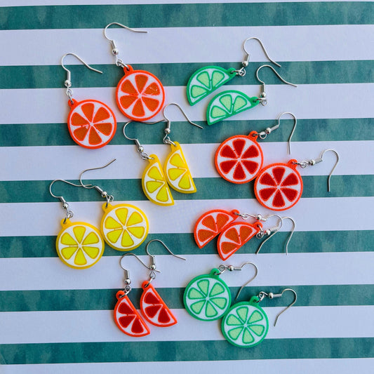 3D Printed Citrus Fruit Dangle Earrings