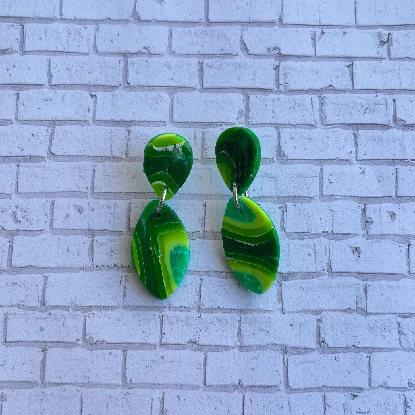 Faux Green Agate Polymer Clay Earrings