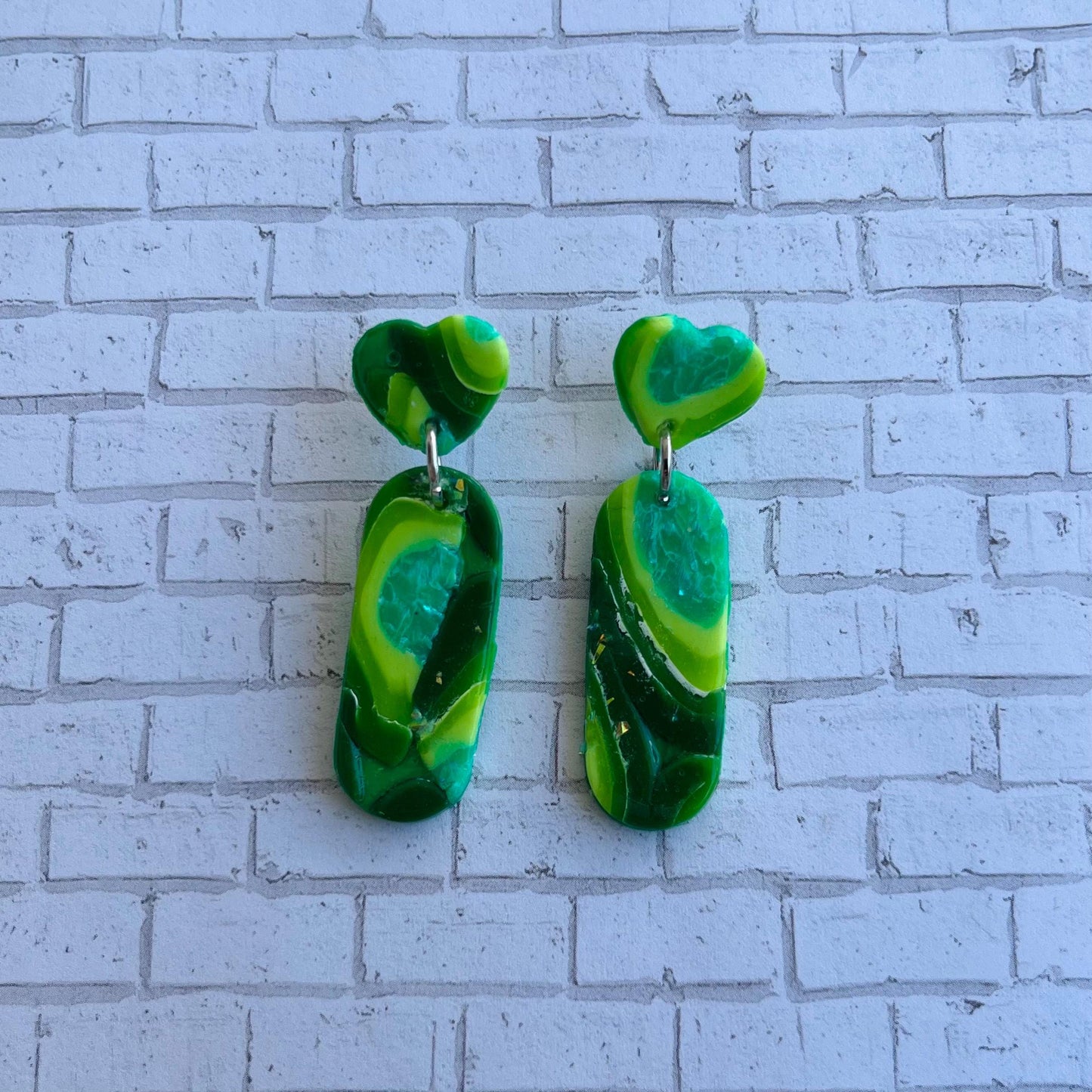 Faux Green Agate Polymer Clay Earrings