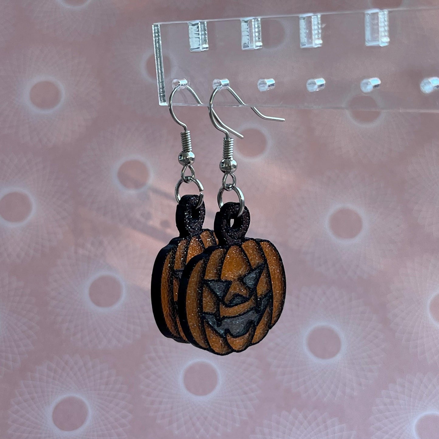 3D Printed Jack O Lantern Dangle Earrings