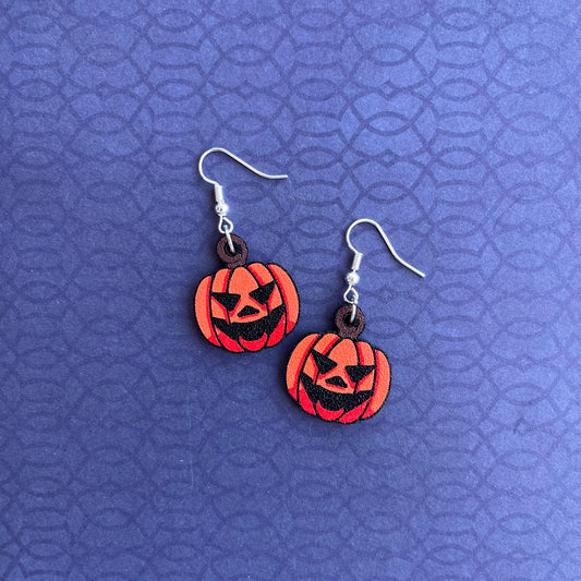 3D Printed Jack O Lantern Dangle Earrings